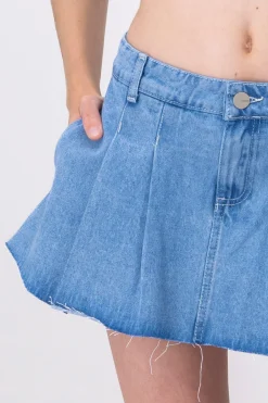 Shasa Pleated denim mini skirt