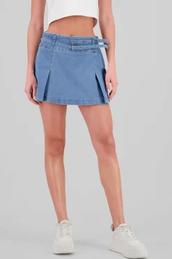 Shasa Pleated Denim Mini Skirt
