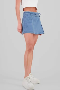 Shasa Pleated Denim Mini Skirt