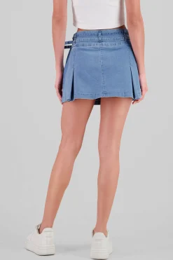 Shasa Pleated Denim Mini Skirt