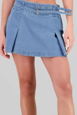 Shasa Pleated Denim Mini Skirt