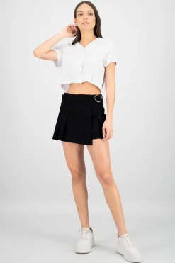 Shasa Pleated Denim Skort with Belt