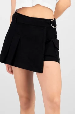 Shasa Pleated Denim Skort with Belt