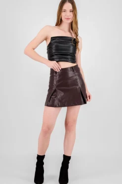 Shasa Pleated Faux Leather Skirt