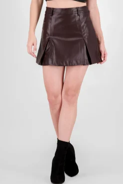Shasa Pleated Faux Leather Skirt
