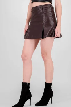 Shasa Pleated Faux Leather Skirt