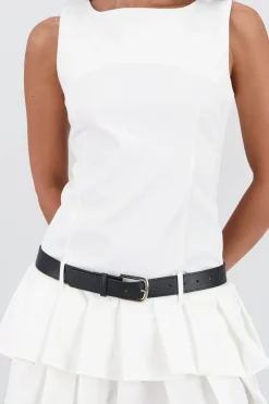 Shasa Pleated Mini Dress with Belt