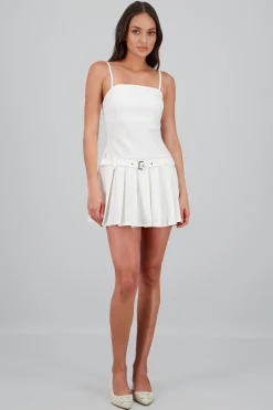 Shasa Pleated Mini Dress with Belt