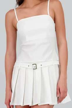 Shasa Pleated Mini Dress with Belt