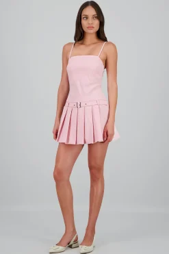 Shasa Pleated Mini Dress with Belt