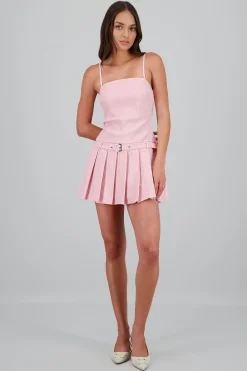 Shasa Pleated Mini Dress with Belt