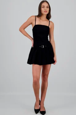 Shasa Pleated Mini Dress with Belt
