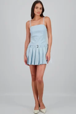 Shasa Pleated Mini Dress with Belt