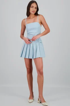 Shasa Pleated Mini Dress with Belt