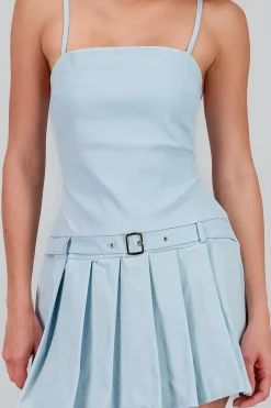 Shasa Pleated Mini Dress with Belt