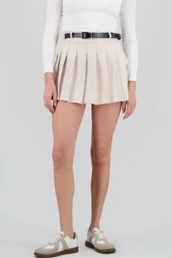 Shasa Pleated Mini Skirt with Belt Detail