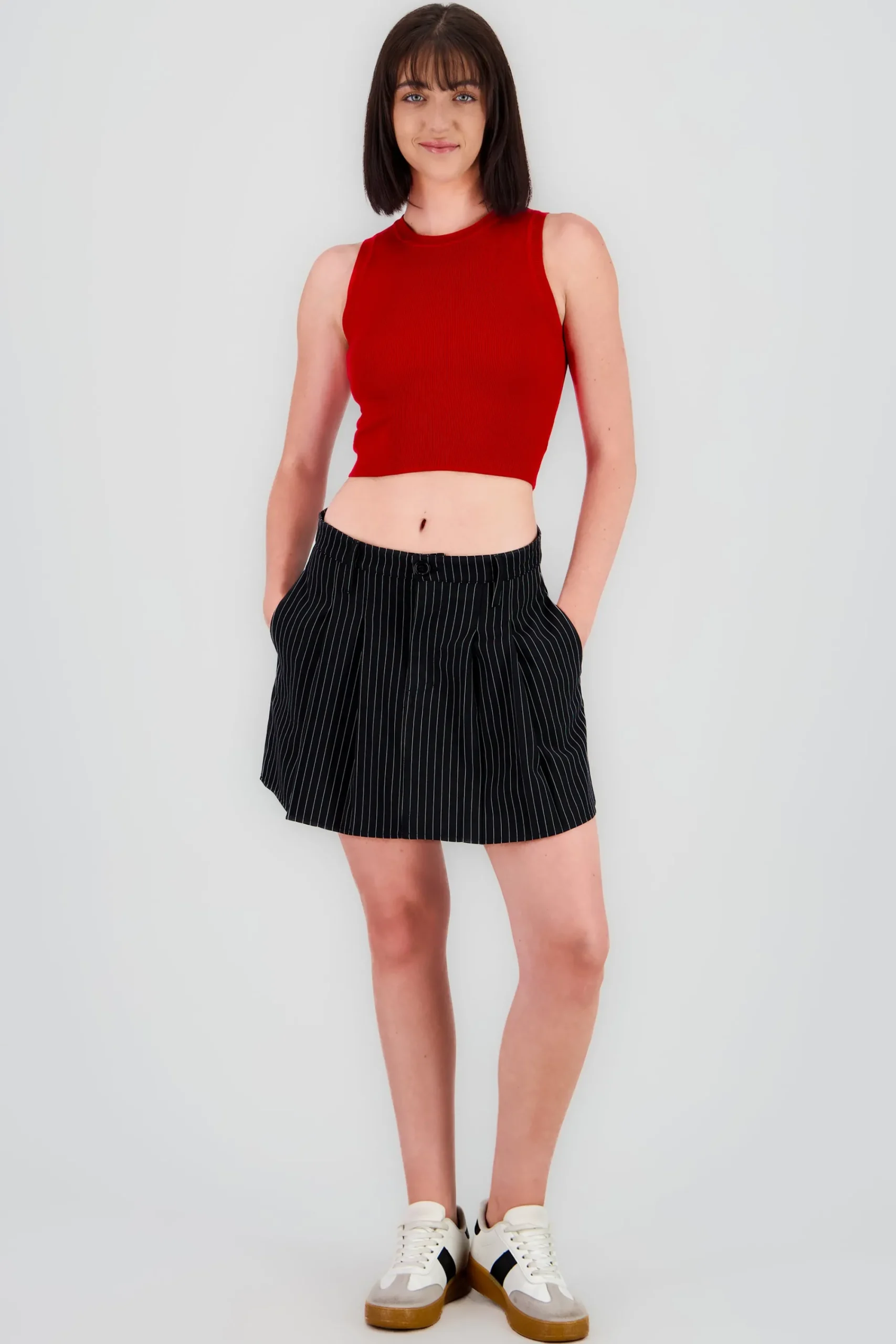 Shasa Pleated Mini Skirt with Button Detail