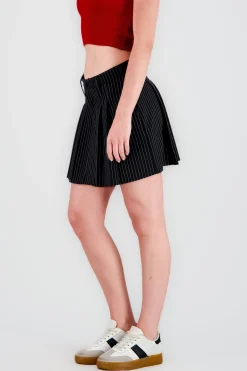 Shasa Pleated Mini Skirt with Button Detail
