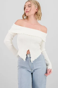 Shasa Pleated Off Shoulder Top