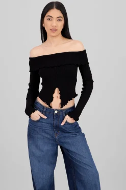 Shasa Pleated Off Shoulder Top