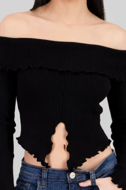 Shasa Pleated Off Shoulder Top