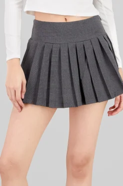 Shasa Pleated Plaid Mini Skirt