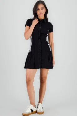 Shasa Pleated Skirt and Polo Collar Mini Dress
