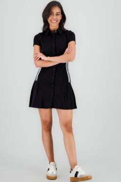 Shasa Pleated Skirt and Polo Collar Mini Dress