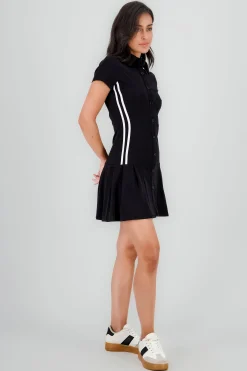 Shasa Pleated Skirt and Polo Collar Mini Dress