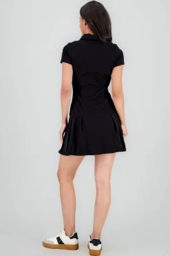 Shasa Pleated Skirt and Polo Collar Mini Dress