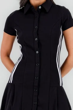 Shasa Pleated Skirt and Polo Collar Mini Dress