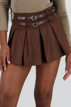 Shasa Pleated Skirt with Double Belt