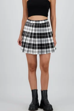 Shasa Pleated Skirt with Plaid Detail