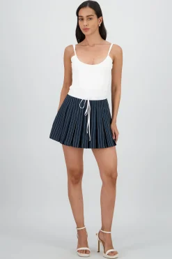 Shasa Pleated Skirt with Striped Contrast