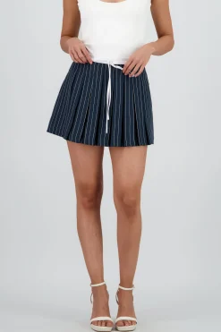 Shasa Pleated Skirt with Striped Contrast