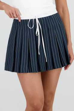 Shasa Pleated Skirt with Striped Contrast
