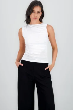 Shasa Pleated Solid Shoulder Top