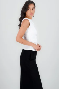 Shasa Pleated Solid Shoulder Top
