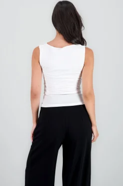 Shasa Pleated Solid Shoulder Top