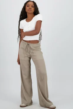 Shasa Pleated Textured Pants with Drawstring