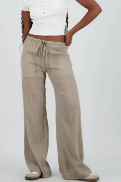 Shasa Pleated Textured Pants with Drawstring