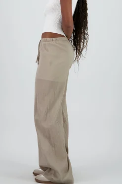 Shasa Pleated Textured Pants with Drawstring