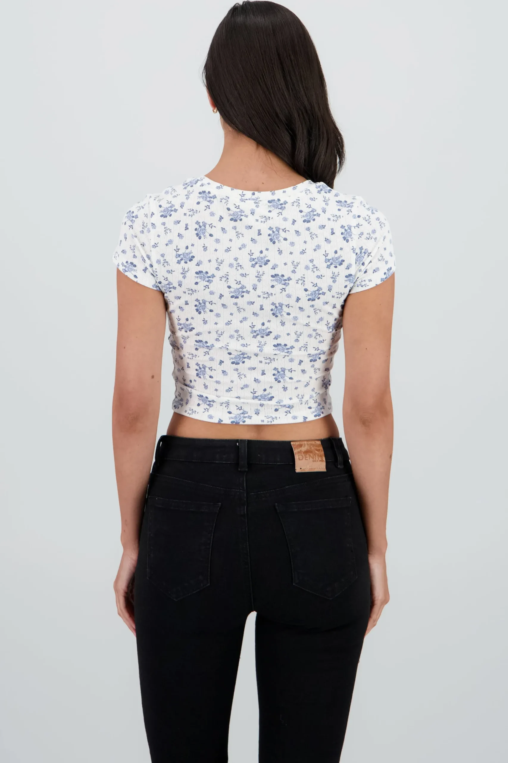 Shasa Pointelle Fabric Short Sleeve Printed Top