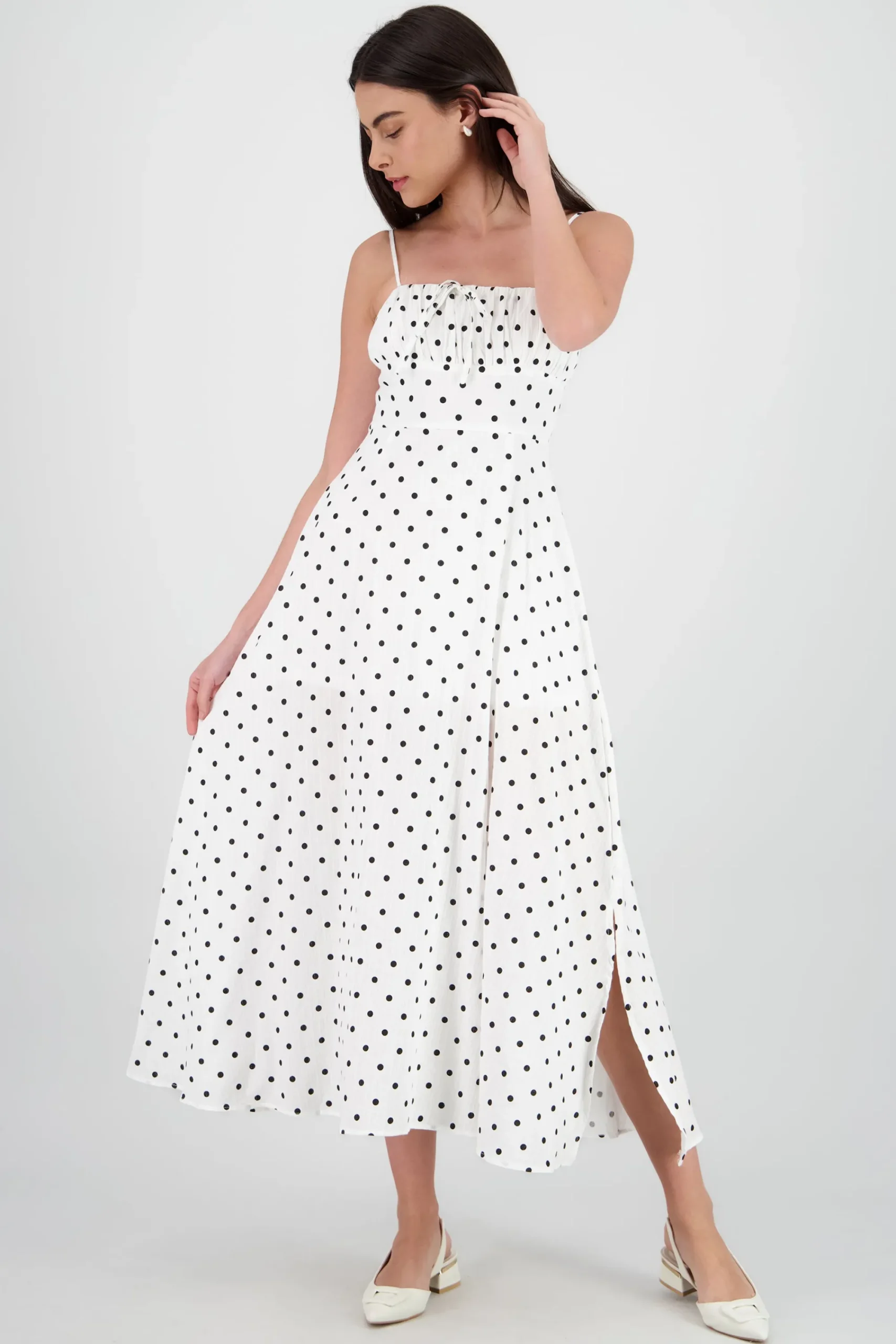 Shasa Polka Dot Midi Dress with Straps