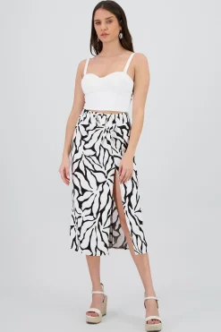 Shasa Print Detail Midi Skirt with Slit