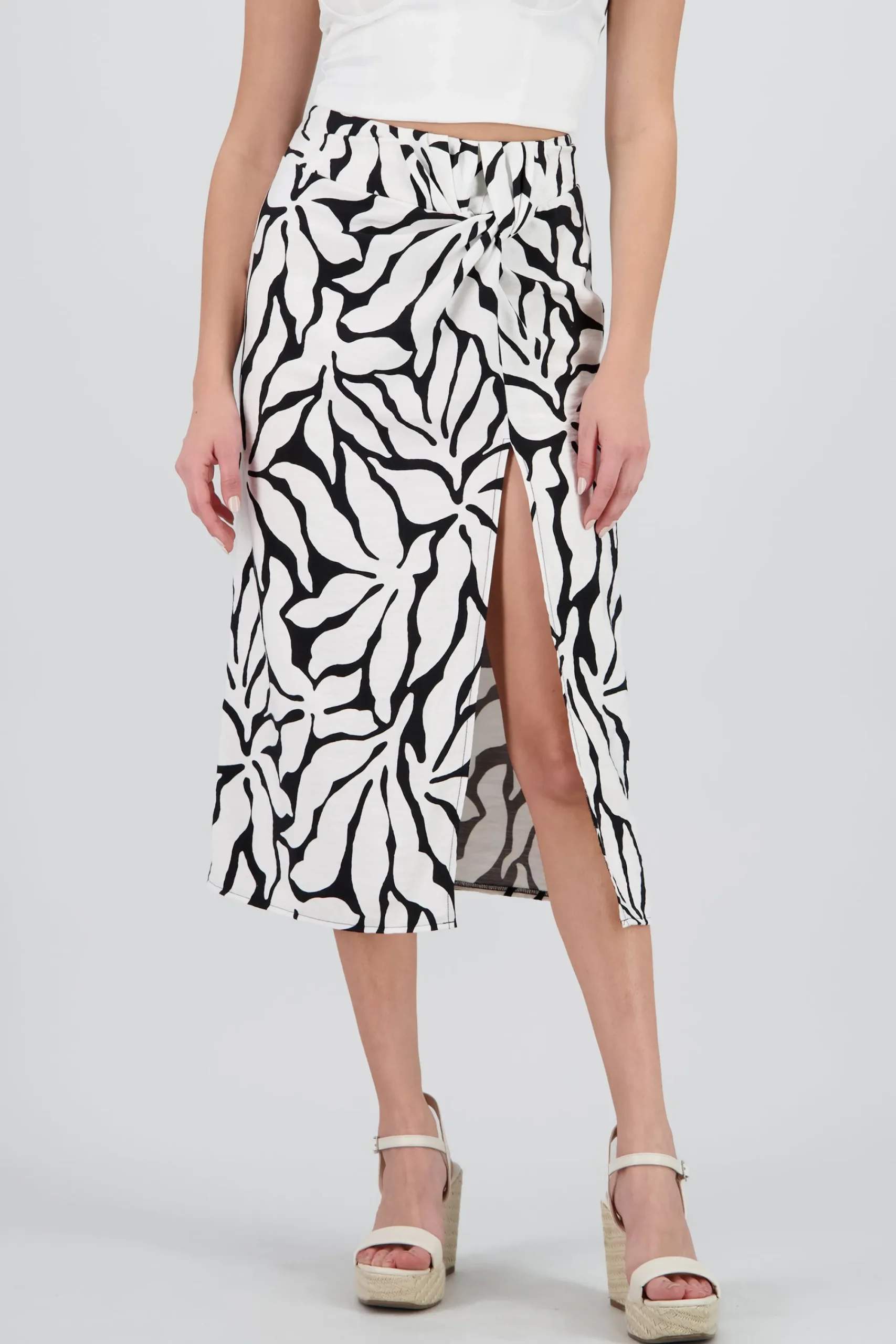 Shasa Print Detail Midi Skirt with Slit