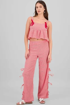 Shasa Printed Bow Details Wide Leg Pants