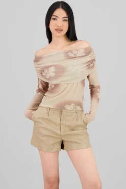 Shasa Printed Mesh Off Shoulder Top