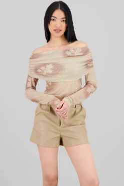 Shasa Printed Mesh Off Shoulder Top