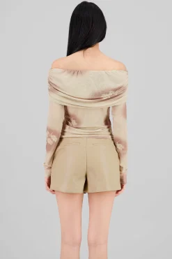 Shasa Printed Mesh Off Shoulder Top